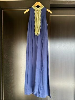 Lilly Pulitzer Navy Maxi Dress with Gold Jane Embroidery
